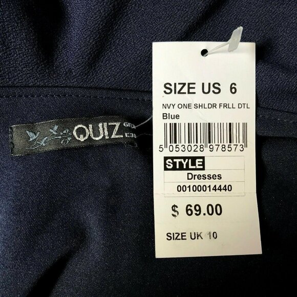 Quiz Nautical One Shoulder Large Collar Mermaid Hem Navy & White Dress Sz 6 NEW - Picture 8 of 8
